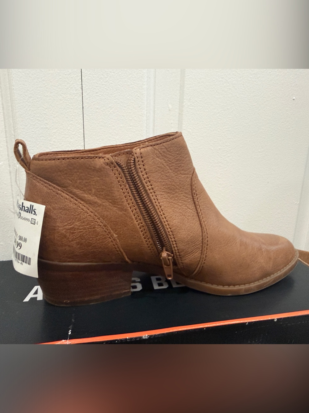 Lucky Brand Tan Leather Ankle Bootie with Side Zip